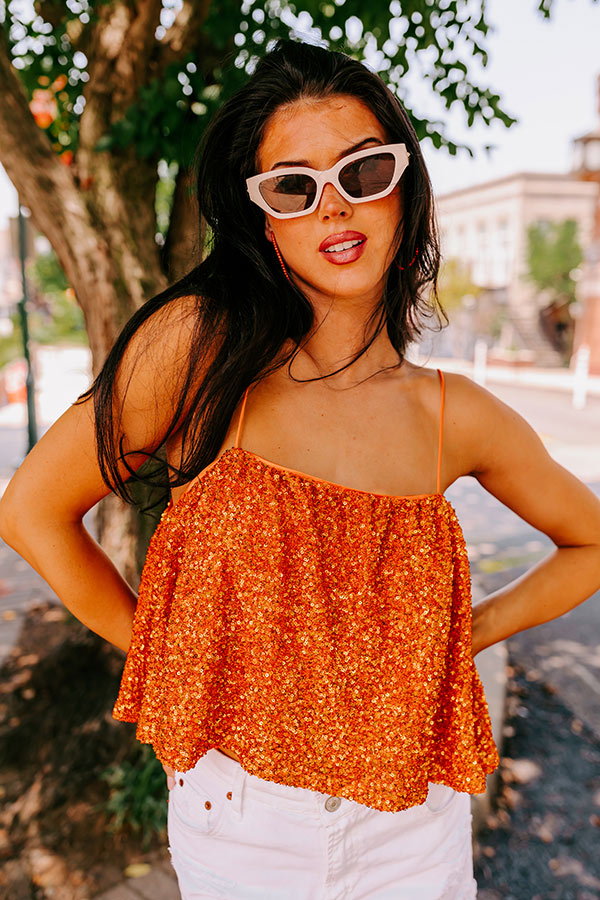 Ultimate Glam Sequin Tank Top - Vibrant Orange