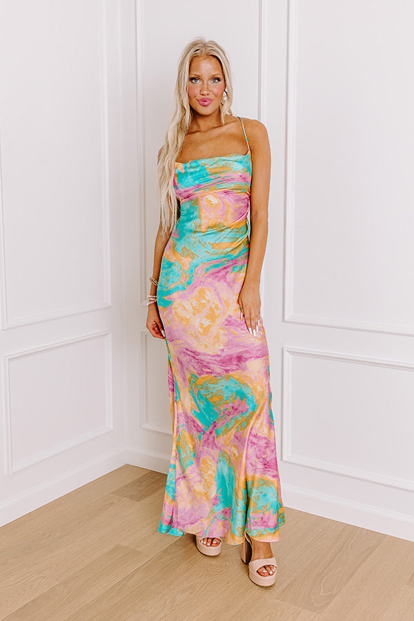 Premium Sunset Sangria Satin Maxi Dress - Luxe Pink Elegance