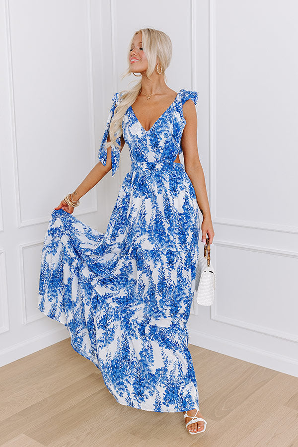 Ultimate Blue Floral Tea Garden Party Maxi Dress