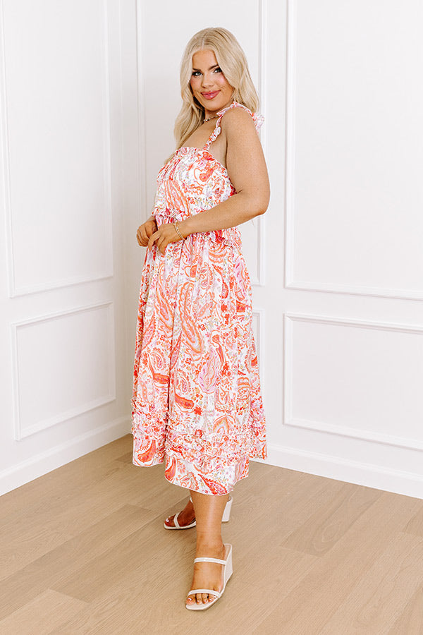 Premium Sunset Splendor Satin Midi Dress