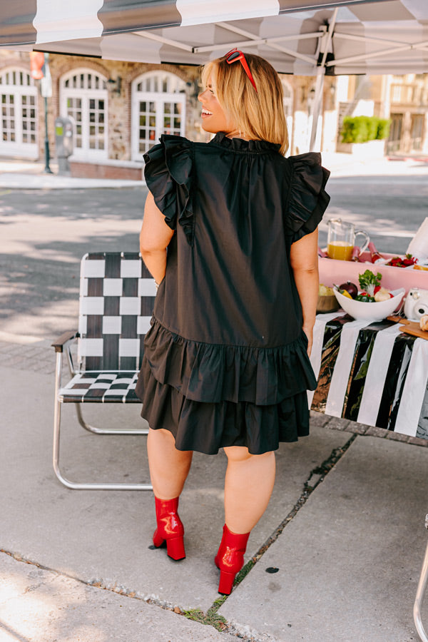 Premium Under The Stadium Lights Ruffle Mini Dress - Black Curves Edition