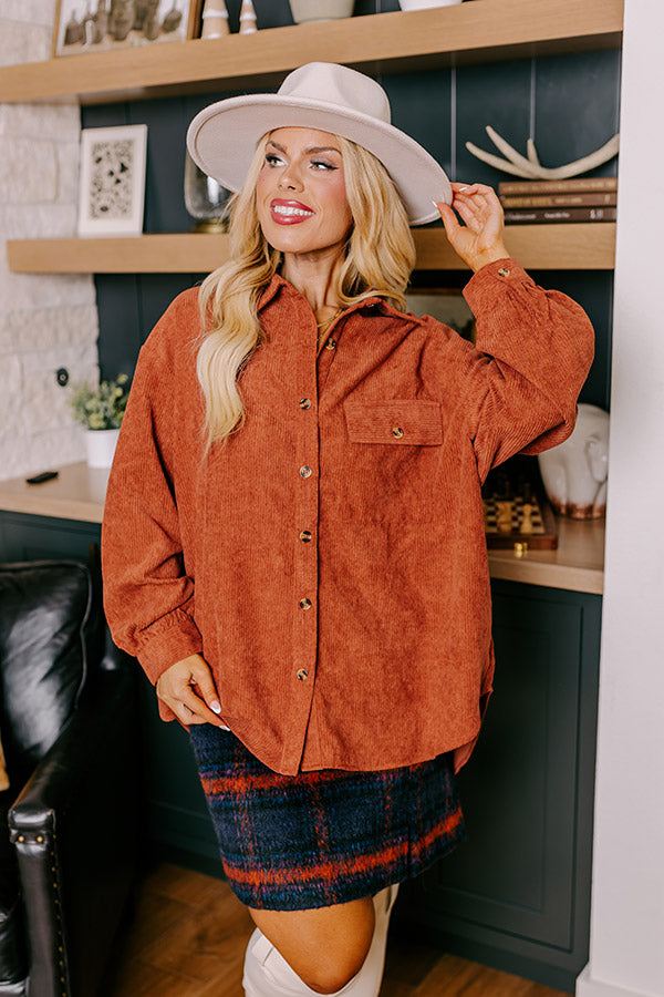 Premium Rust Corduroy Button-Up Shirt - Ultimate Fall Style