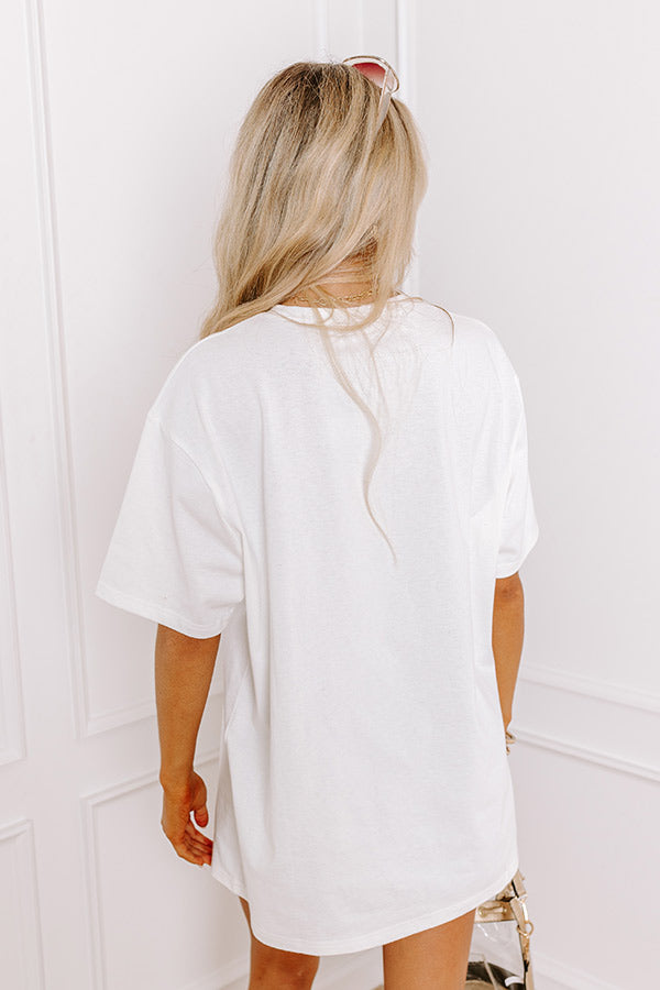 Ultimate Game Day Tee: Kickoff Cutie Embroidered Oversized White
