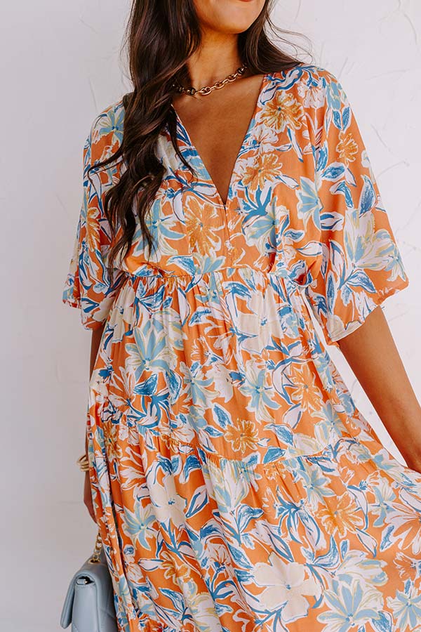 Premium Blossom Breeze Floral Maxi Dress in Persimmon