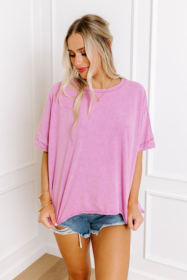 Premium Effortless Vibes Mineral Wash Oversized Tee - Violet