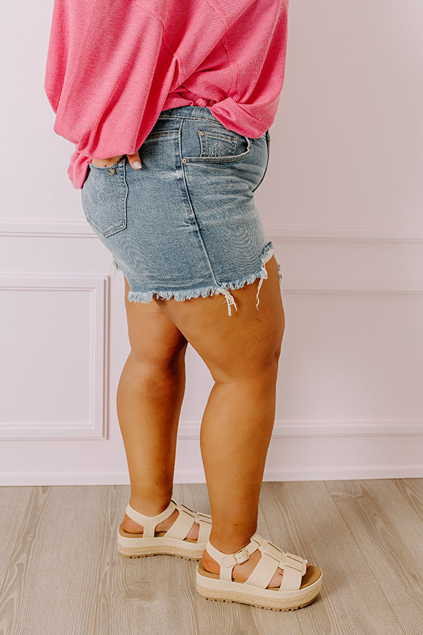 Premium Hazel Midrise Frayed Denim Shorts for Curves