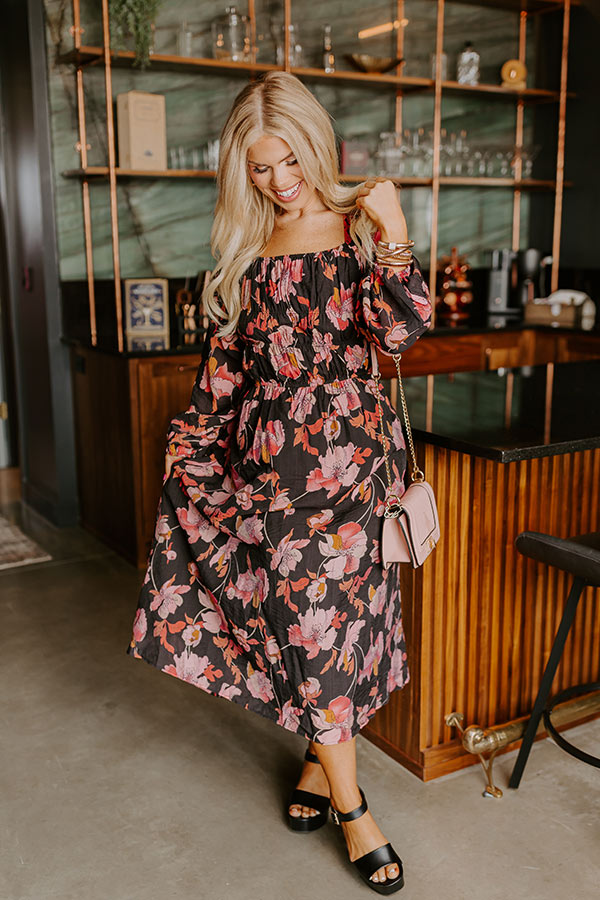 Premium Napa Valley Floral Elegance Midi Dress