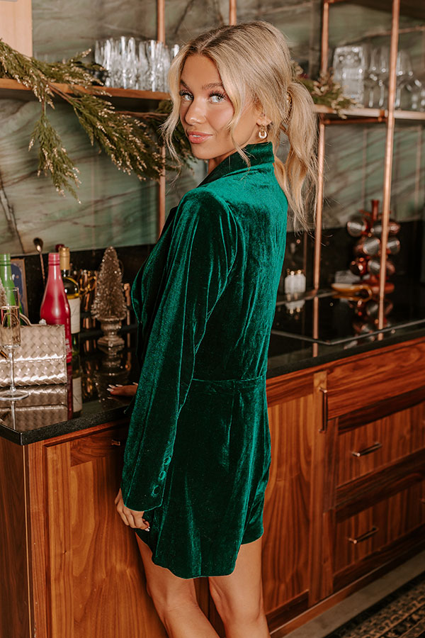 Premium Holiday Soiree Velvet Romper - Ultimate Hunter Green