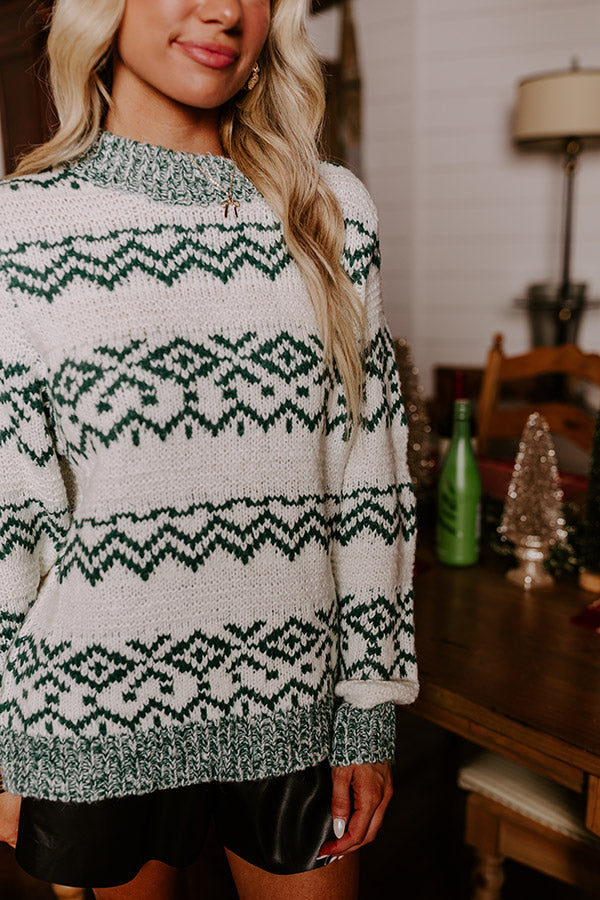 Premium Whispering Pines Knit Sweater in Hunter Green - Ultimate Lodge Style