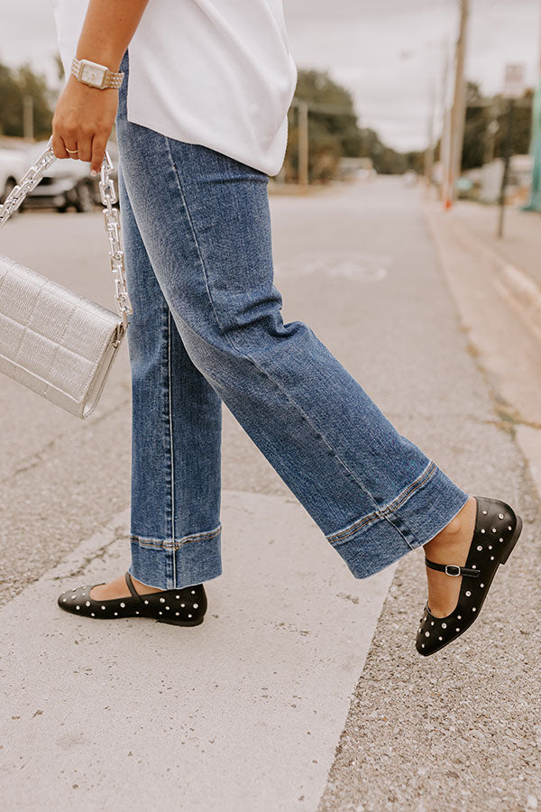 Premium Black Iris Rhinestone Embellished Faux Leather Flats