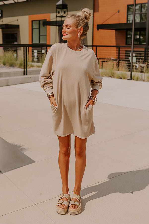 Premium Cozy Classic Sweatshirt Mini Dress - Oatmeal | Ultimate Comfort & Style