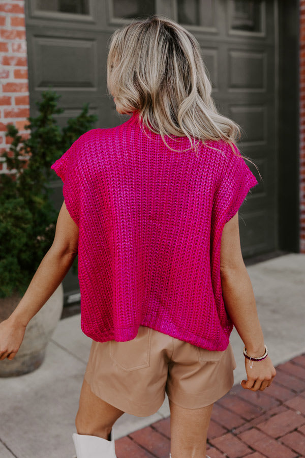 Premium Metallic Wine Tasting Sweater Top in Hot Pink