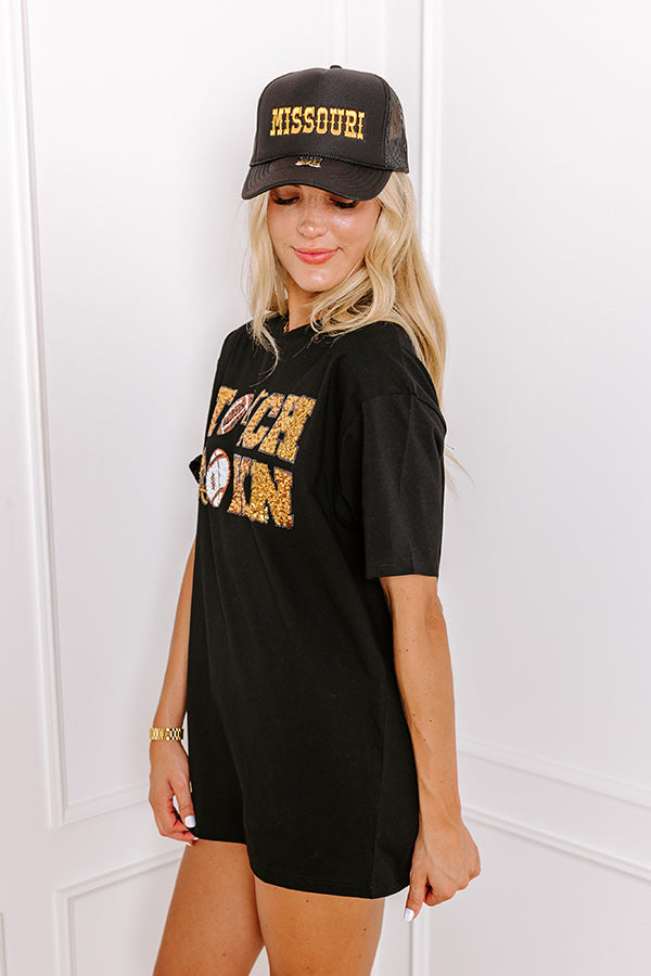 Ultimate Touchdown Sequin Oversized Tee - Black