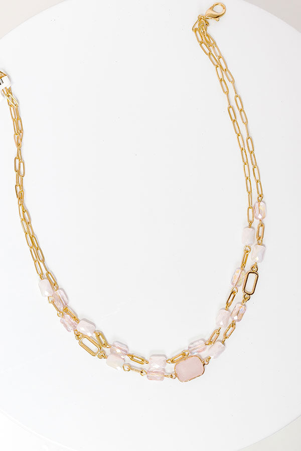 Ultimate Glam Layered Necklace in Pink - Sparkle in Style