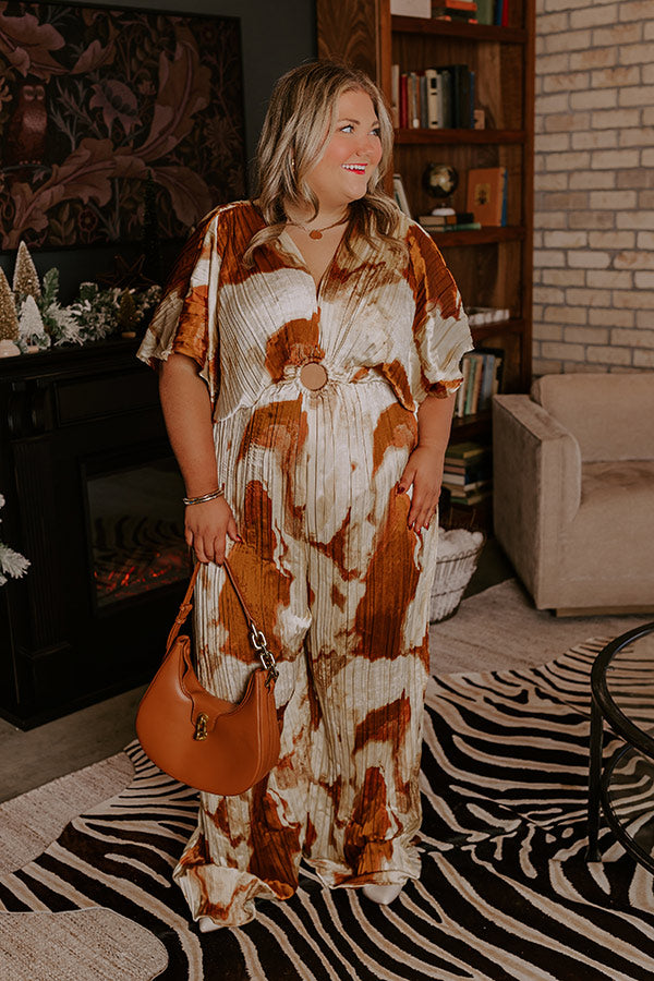 Ultimate Miami Date Night Pleated Jumpsuit - Brown Curves