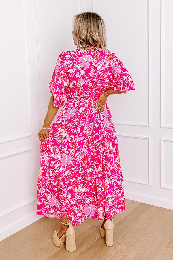 Premium Blossom Breeze Floral Maxi Dress - Hot Pink