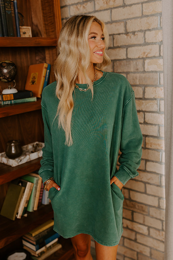 Premium Cozy Classic Sweatshirt Mini Dress - Ultimate Comfort in Hunter Green