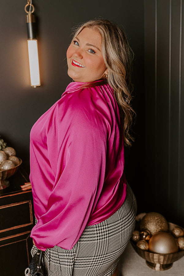 Ultimate VIP Satin Luxe Top in Fuchsia Curves