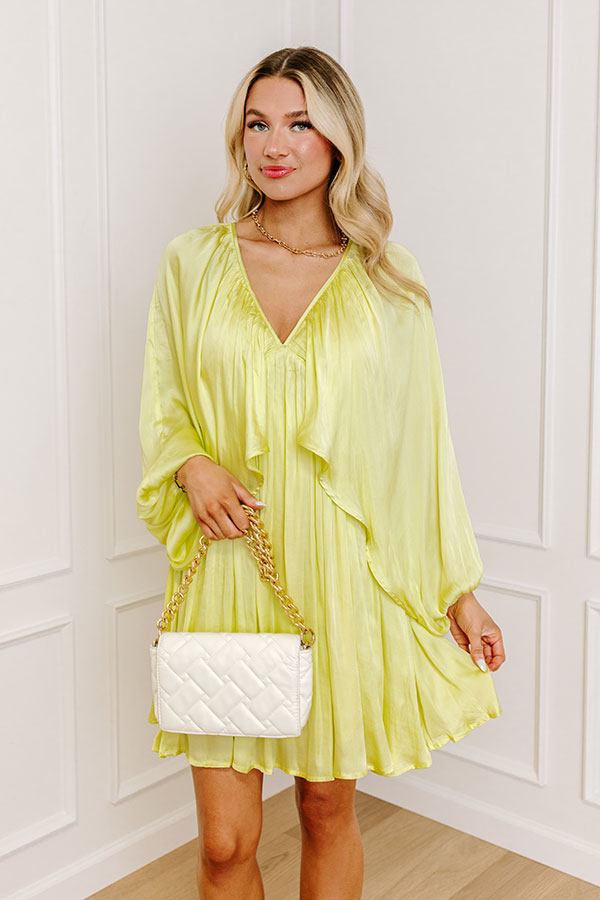 Ultimate Elegance: Premium Yellow Satin Dress with Batwing Sleeves