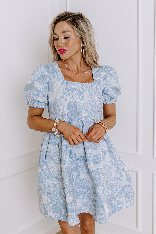 Premium Charm Jacquard Mini Dress in Airy Blue - Ultimate Whimsical Style