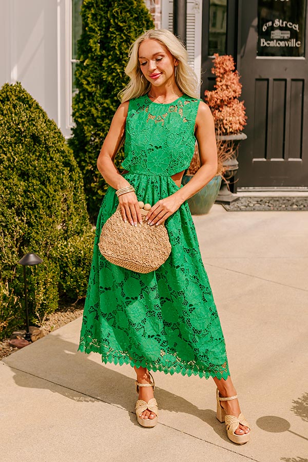 Premium Elegance Lace Cut Out Midi Dress - Green