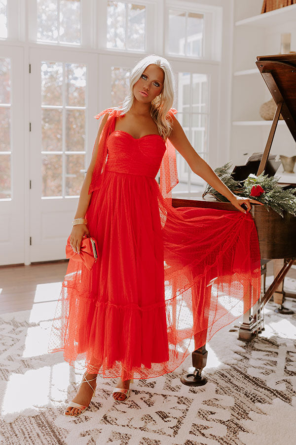 Ultimate Twirls Around The Room Tulle Midi Dress in Red