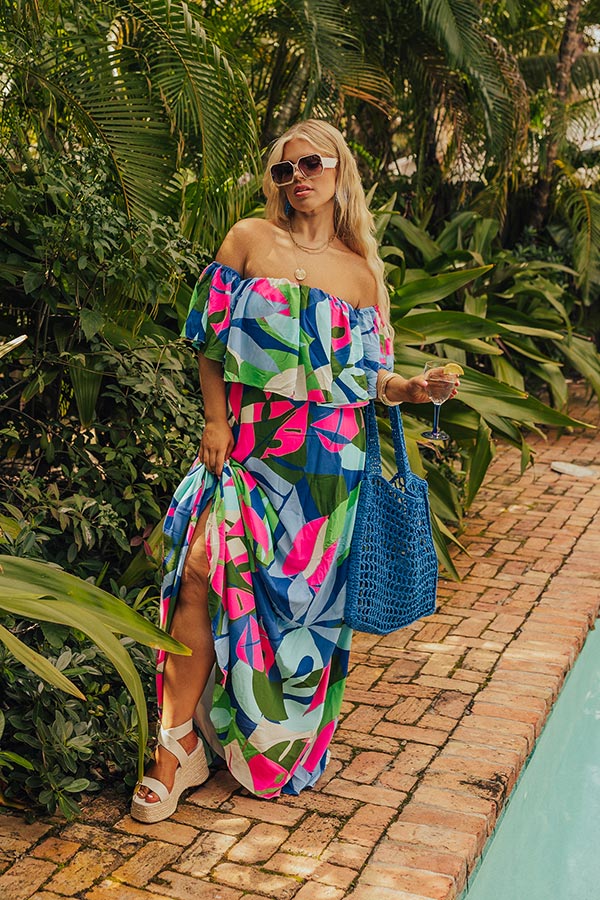 Premium Tropical Maxi Dress - Palm Paradise Curves