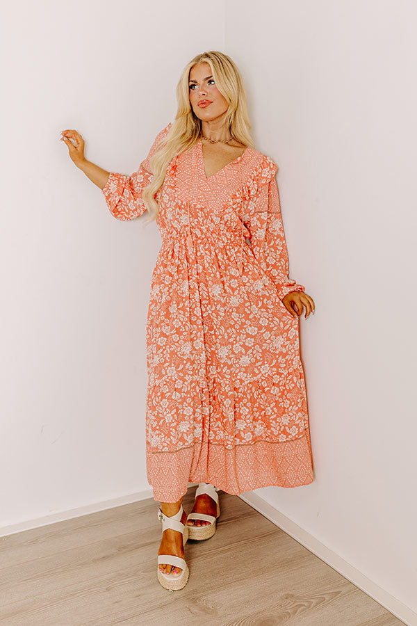 Premium Peach Curves Floral Midi Dress - Ultimate Style for Every Occasion