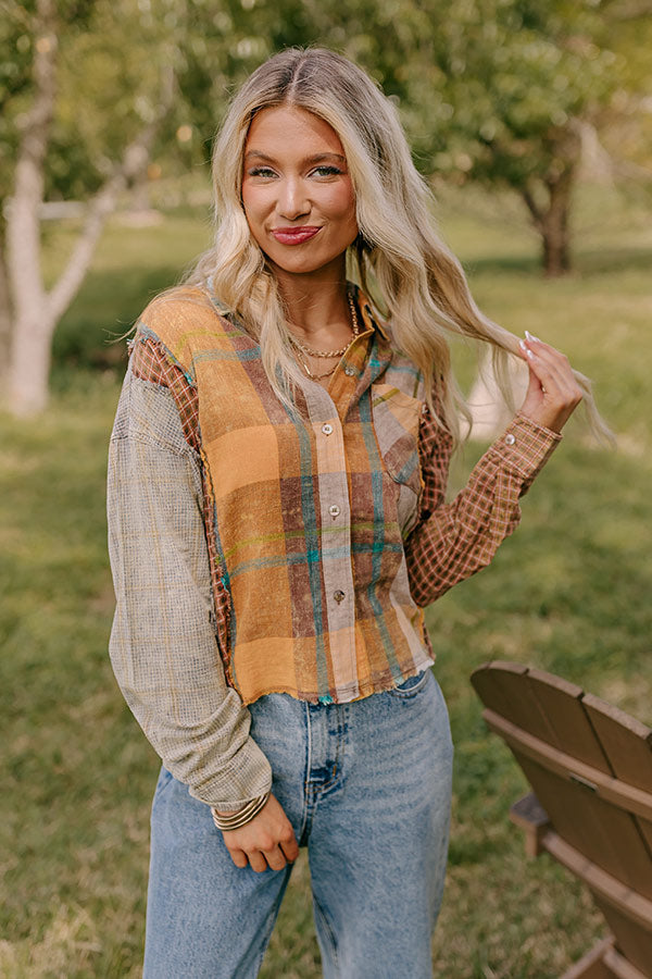 Premium Pumpkin Spice Dreams Color Block Button-Up Shirt