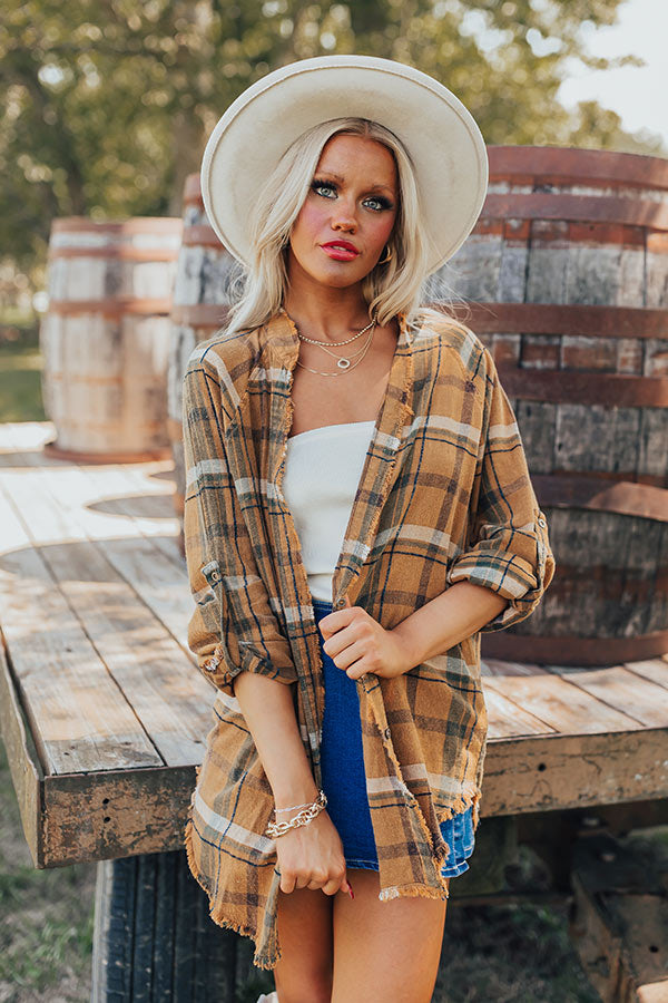 Ultimate Hayride Bliss: Premium Vintage Plaid Tunic in Camel