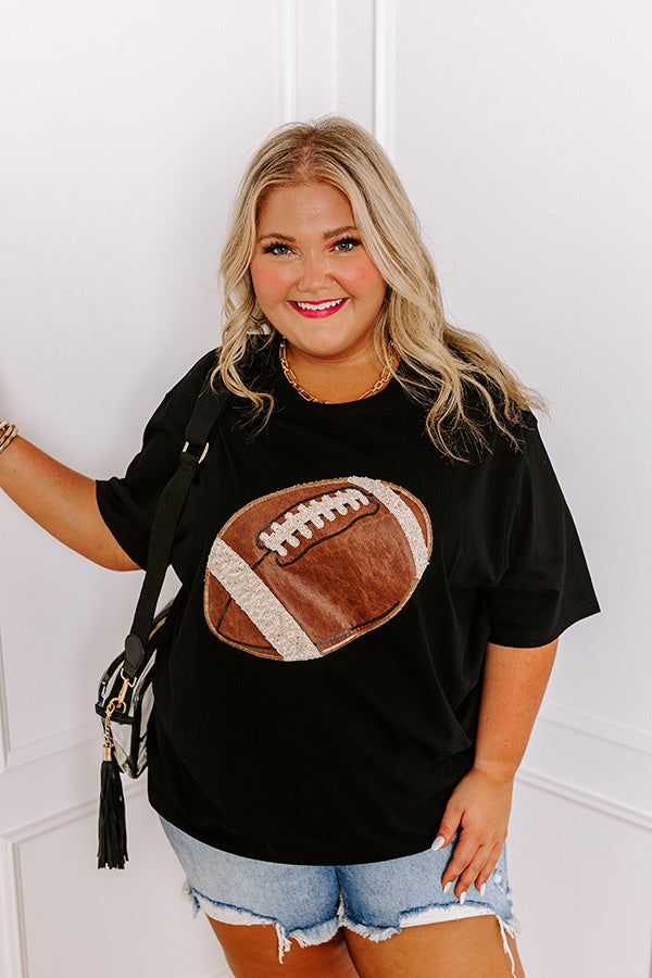 Premium Kickoff Cutie Embroidered Oversized Tee - Black Curves