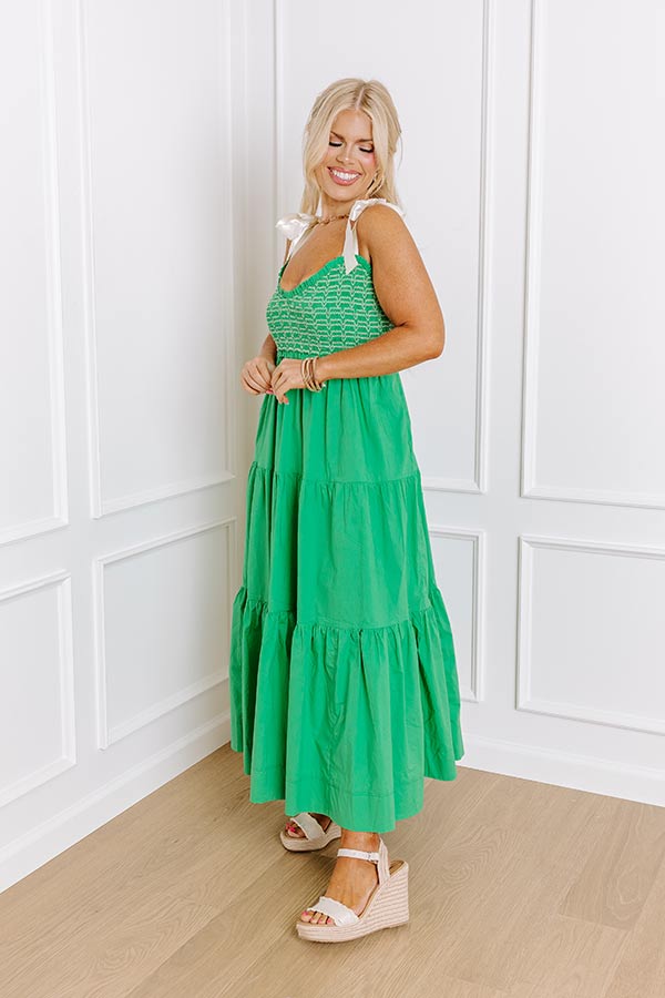 Premium Kelly Green Smocked Maxi Dress - Elegant & Flowy