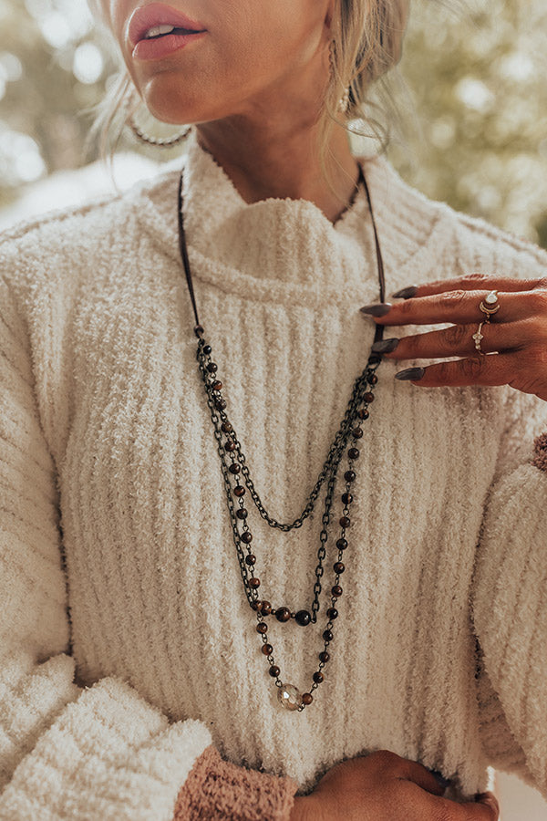 Premium Casual Chats Layered Necklace - Brown Semi Precious Beads