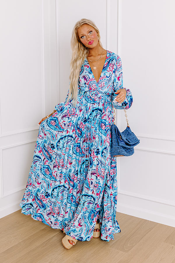 Premium Under The Tucson Sun Pleated Maxi Dress - Luxe Blue Paisley