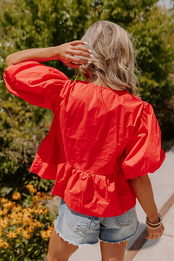 Premium Flirty Front Tie Peplum Top - Vibrant Red