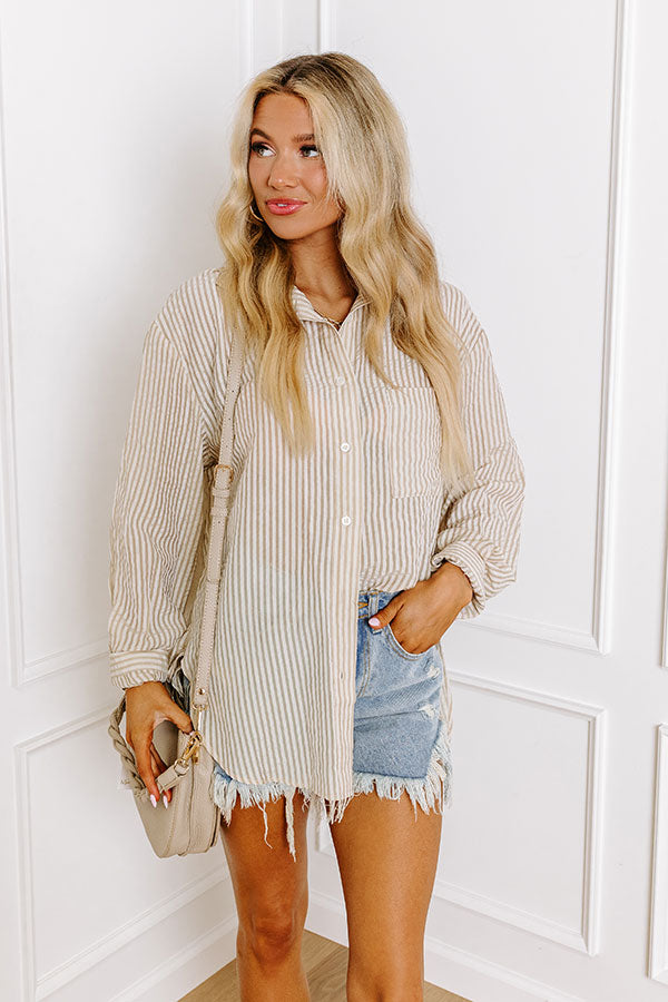 Premium Coffee Shop Chic Oversized Button-Up Shirt