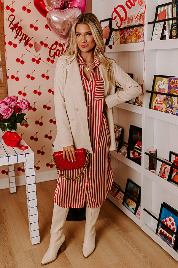 Premium Clean Slate Stripe Midi Dress - Red