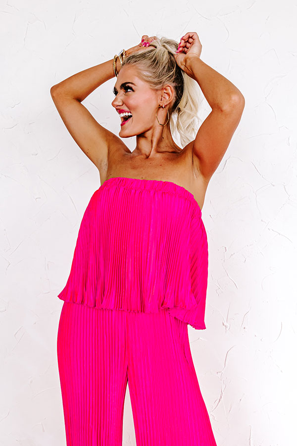 Premium Share The Love Pleated Jumpsuit - Hot Pink