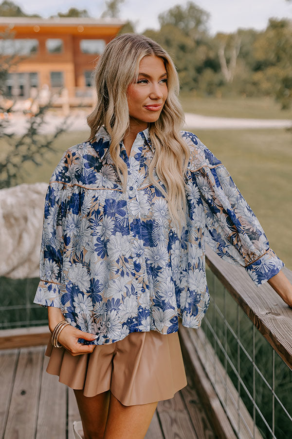 Premium Floral Organza Button-Up Top