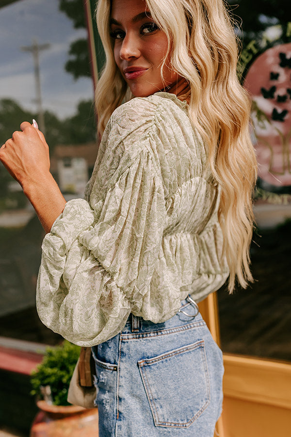 Premium Romantic Floral Top in Sage - Ultimate Summer Date Night Style