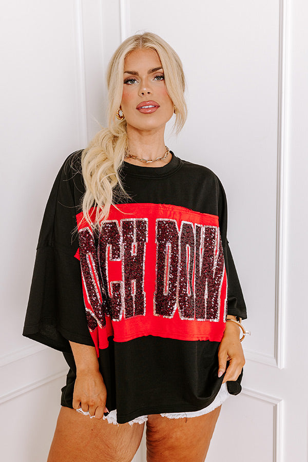 Ultimate Game Day Sequin Oversized Tee - Touch Down Black Curves