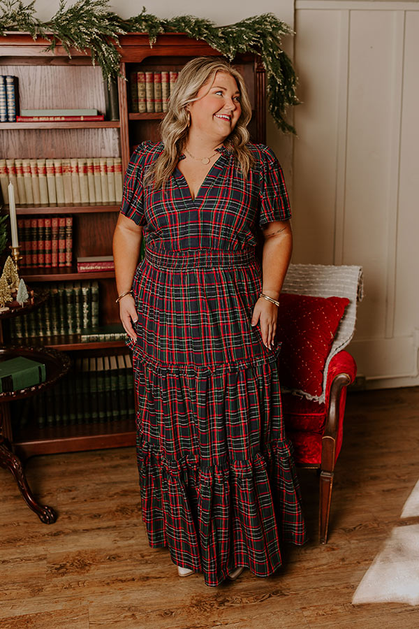 Premium Polished Perfection Plaid Maxi Dress - Navy Curves