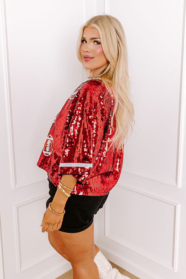 Ultimate Game Day Sequin Top - Red Curves Edition