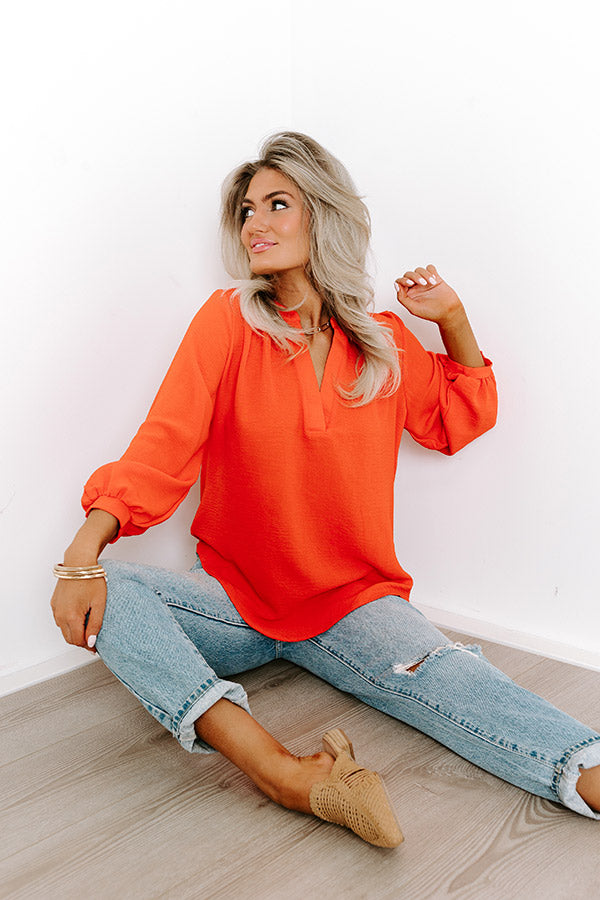 Premium Casual Moment Shift Top - Tangerine Elegance