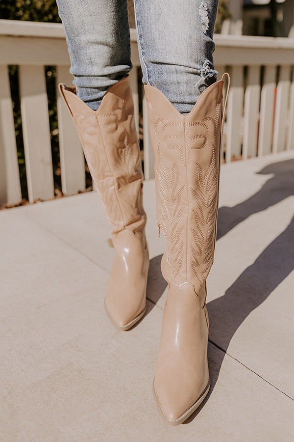 Premium Harris Faux Leather Cowboy Boot - Natural