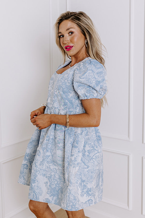 Premium Charm Jacquard Mini Dress in Airy Blue - Ultimate Whimsical Style