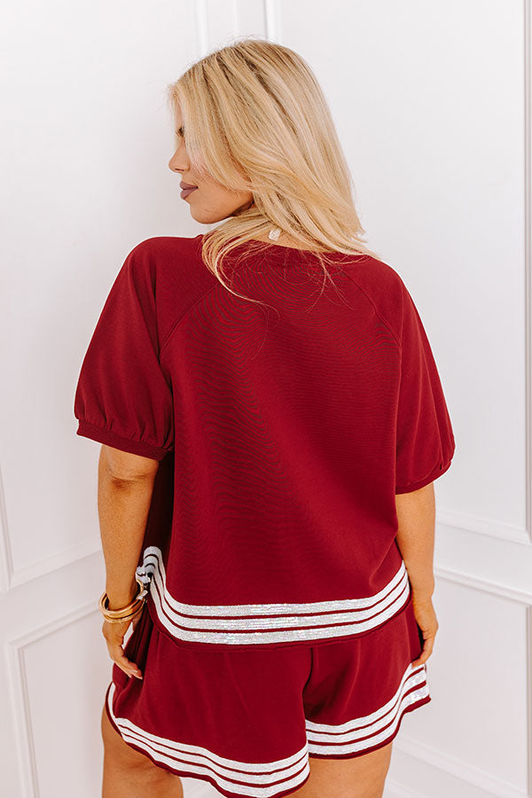 Premium Embroidered Sideline Social Top - Crimson Curves Collection