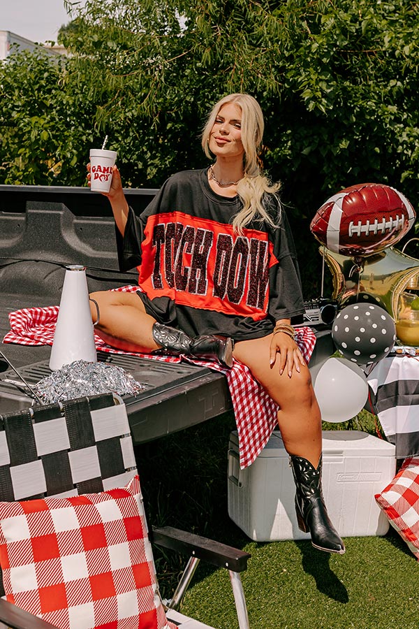 Ultimate Game Day Sequin Oversized Tee - Touch Down Black Curves