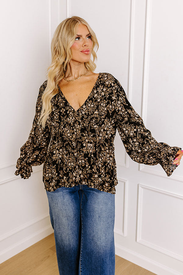 Premium Black Floral Babydoll Top for Curves - Enjoy The Daylight Collection