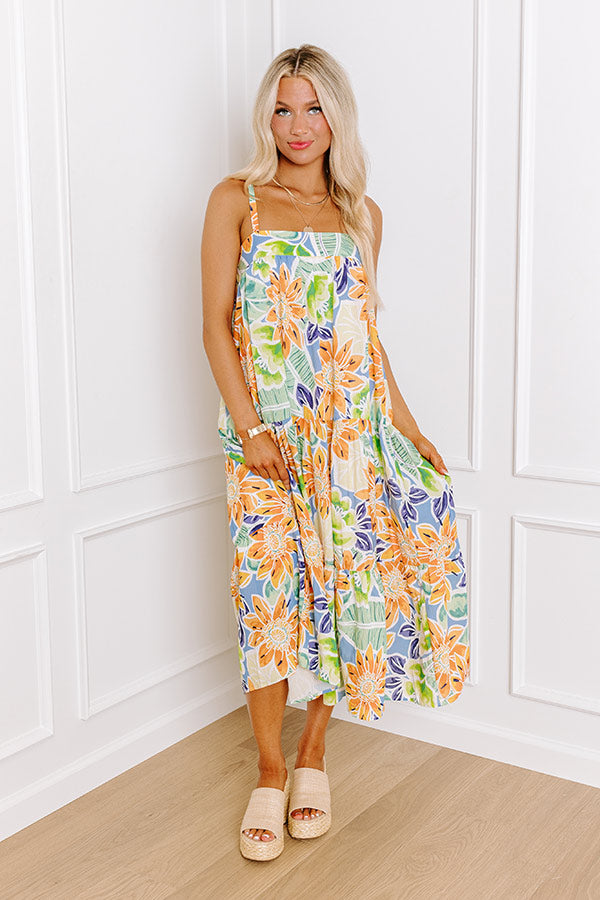 Premium Talk Of The Tropics Midi Dress - Airy Blue Floral